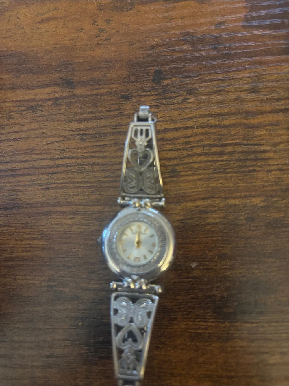 Women's Silver Filigree Bracelet Watch - Elegant Heart Motif